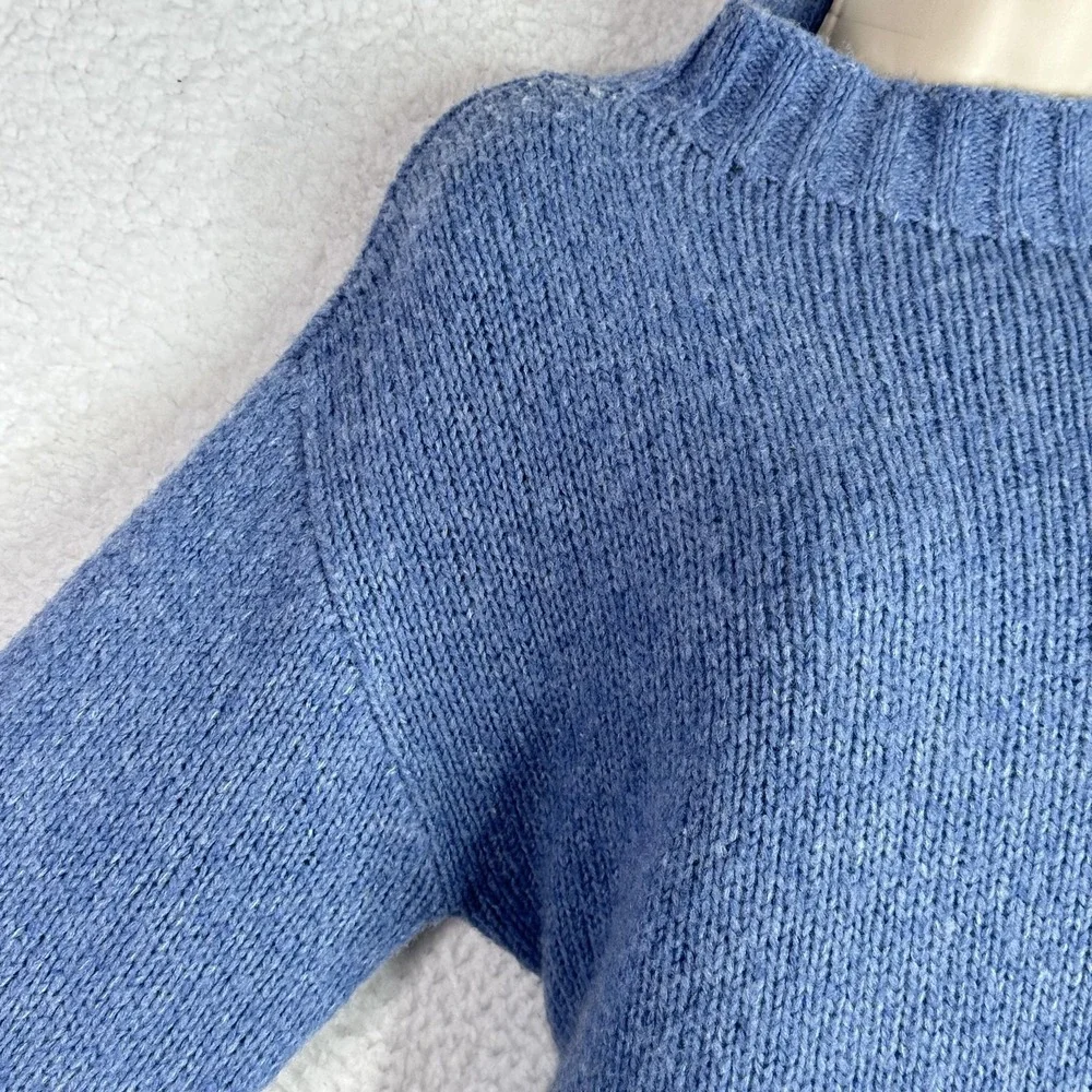 St Agni Wool Cashmere Sweater Open Back‎ Tie Mock Neck Blue XS Minimalist Luxury